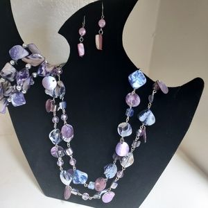 INFINITY STYLE PURPLE AND SILVER BEADED NECKLACE/BRACELET/EARINGS